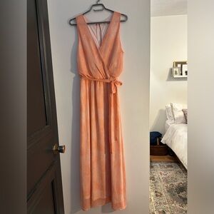 Le Lis Peach Sleeveless Maxi Dress with Tie Waist
